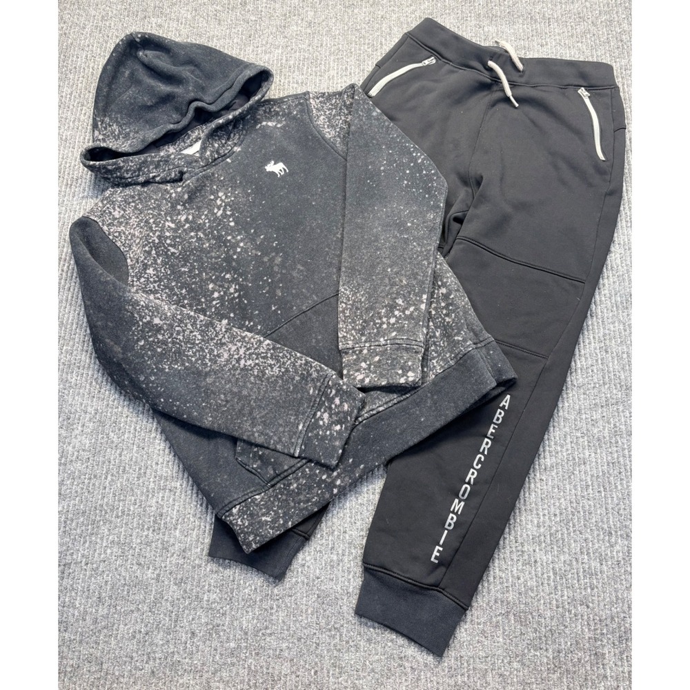 Abercrombie Kids Black Bleach Splatter Hoodie and Joggers Set Size 11/12